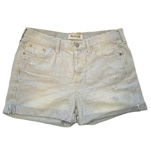 Madewell Pinstriped Distressed Denim Shorts Size 26